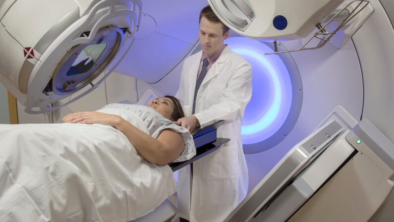 Female patient preparing for radiation therapy